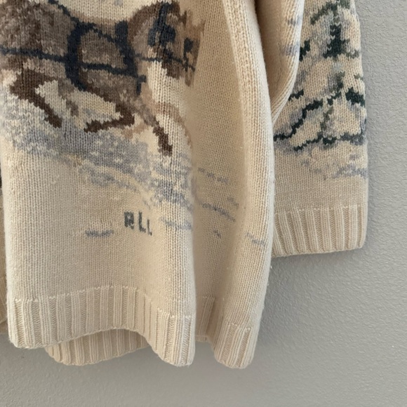 Ralph Lauren Vintage Sweater Sled Dog Scene Hooded Country Lambswool Hanknit 1X - Picture 6 of 11